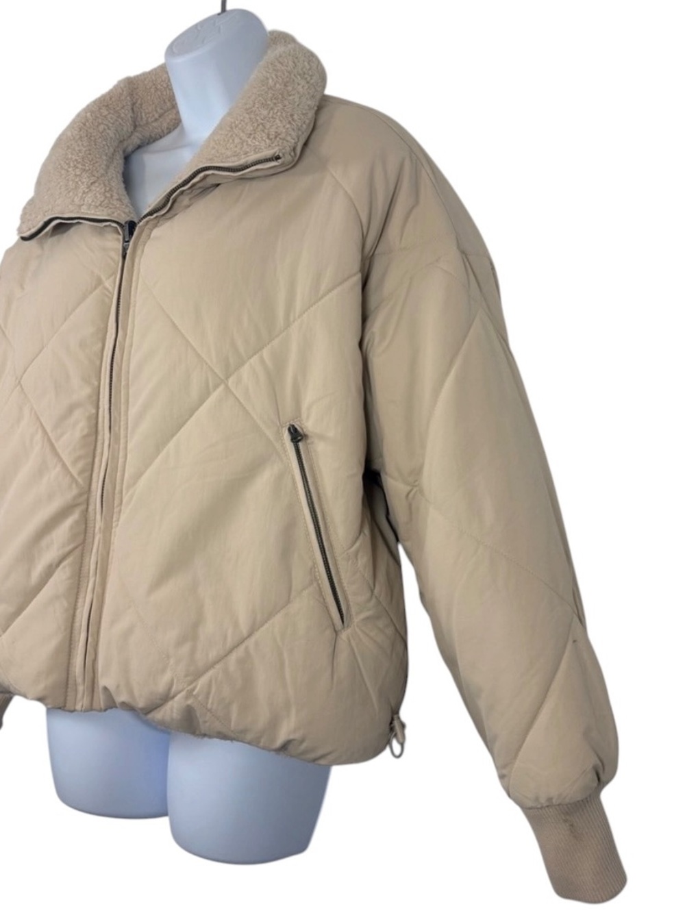 American Eagle Outfitters Reversible Tan Puffer Sherpa Jacket SzS  Cabincore - Picture 9 of 15